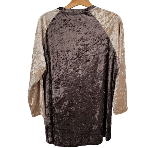 Pol Velvet Color Block Long Sleeve Top shirt 3/4 sleeve womens size large new - Picture 9 of 9
